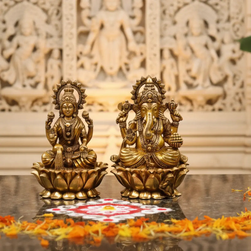 Shree Laxmi and Ganesh Pure Brass Idols