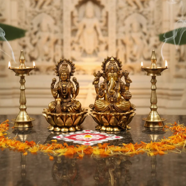 Shree Laxmi and Ganesh Pure Brass Idols