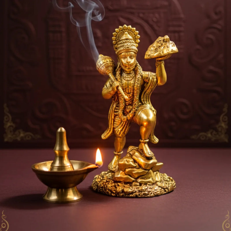 Virat Bajrang Bali - Sanjeevni Parvat Pure Brass Idol