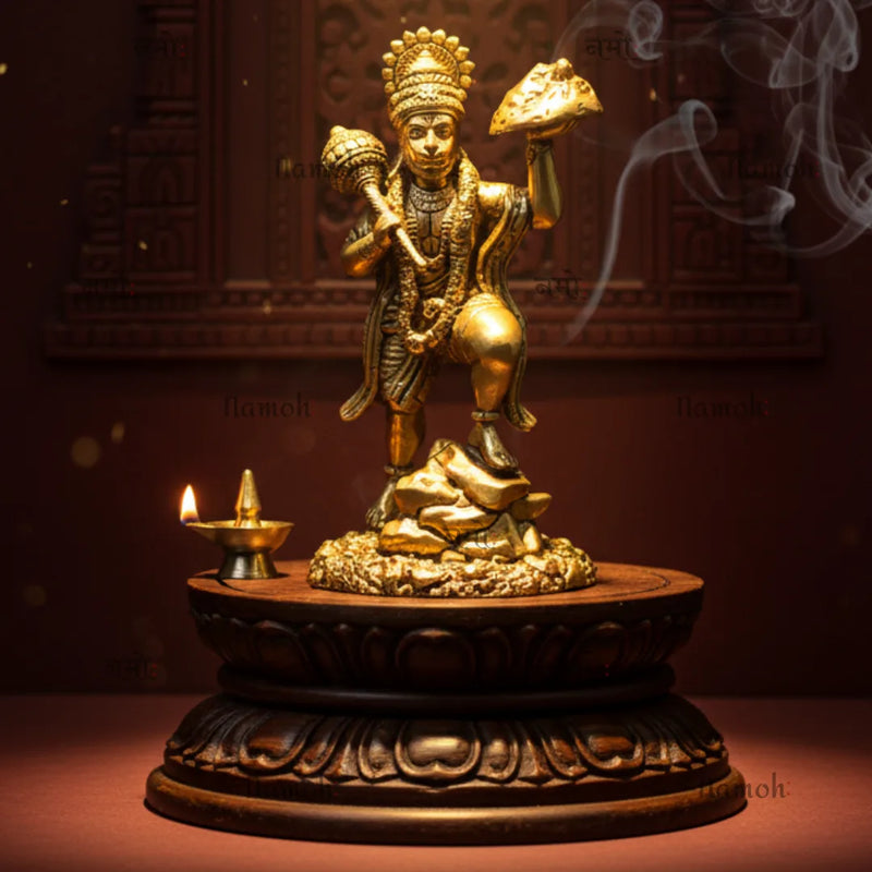 Virat Bajrang Bali - Sanjeevni Parvat Pure Brass Idol