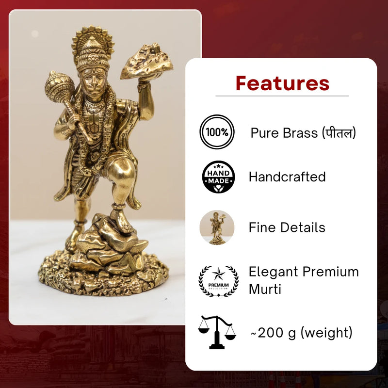 Virat Bajrang Bali - Sanjeevni Parvat Pure Brass Idol